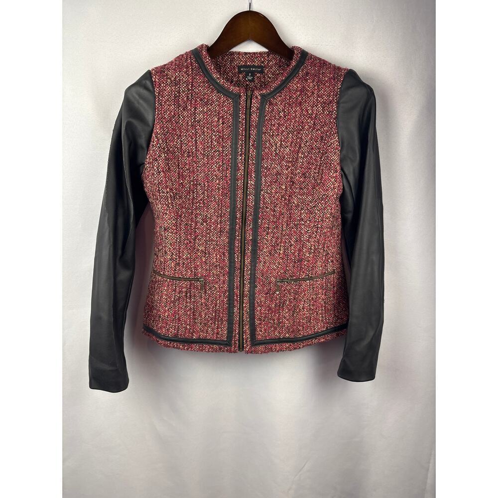 Women’s Willi Smith Size 2 Red & Black Tweed & Leather Jacket